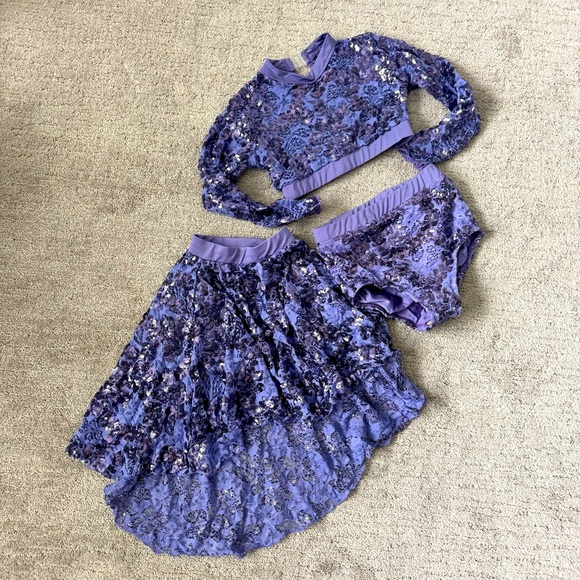 Ingenue IC Purple Lace 3 Piece Dance Costume Set - Picture 1 of 11